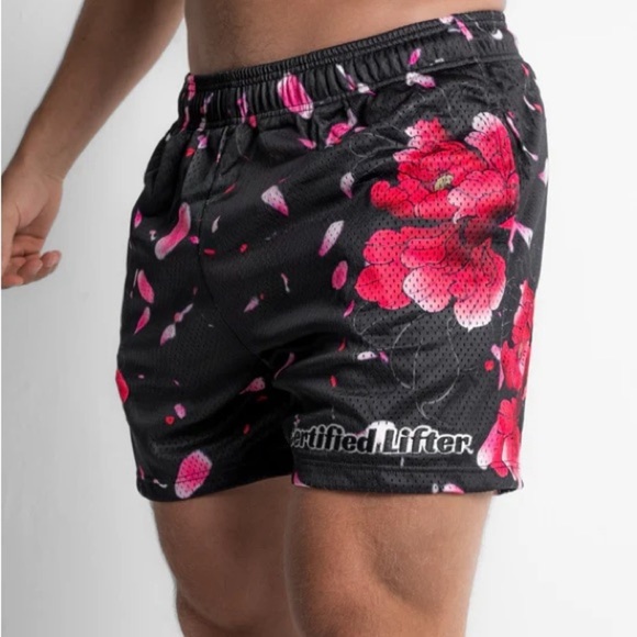 Certified Lifters Brand Black Cherry Blossom Floral Athletic Shorts Large - Picture 2 of 8